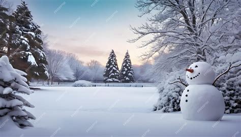 Premium Photo | Snowman in the park Winter landscape with snowman and sunset