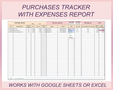 Purchases Tracker Purchase Order Tracker Purchase Order Etsy