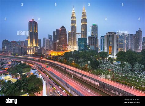 Kuala Lumpur, Malaysia highways and skyline at night Stock Photo - Alamy