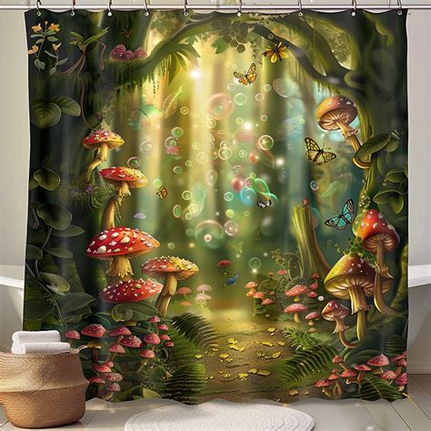 Enchanting Fairy Forest Shower Curtain Cartoon Style Design With