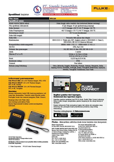 Data Teknis Fluke PTi120 Pocket Thermal Imager