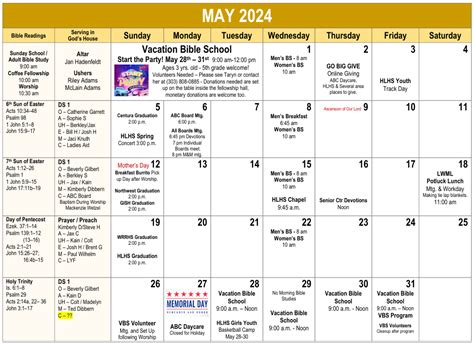 May 2024 Calendar Christ Lutheran Church LCMS