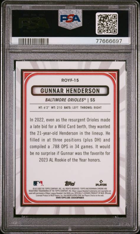 2023 Bowman Chrome Gunnar Henderson ROY Favorites PSA 10 MCP