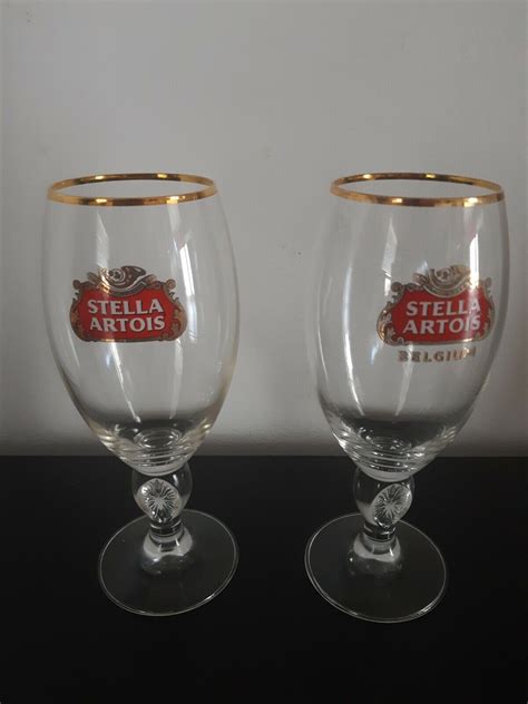 Set Of 2 Stella Artois Glasses 40cl Bar Man Cave Gold Rim Beer Star Chalice Ebay