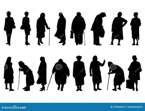 Silhouettes Of Older Women In Different Movements Stock Vector