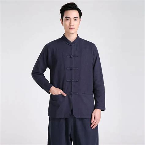 Navy Blue Summer Mens Cotton Linen Kung Fu Shirt Tops Traditional