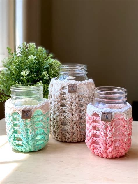 Mason Jar Cozy Pint Quart Sizes Crochet Jar Cover Ombre Etsy