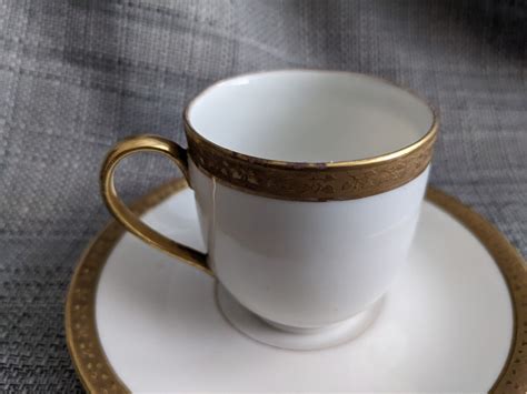 Fine Antique Aandd Limoges Gold Trim Leaf Tea Cup Saucer Espresso Child