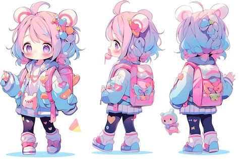 Anime Girl Character Design Turnaround Sheet Cute Kawaii Fashion Style