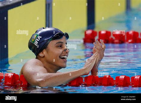 Brazils Etiene Pires De Medeiros Celebrates After Winning A Gold Medal