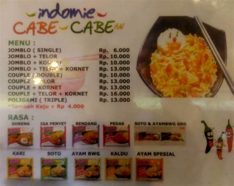 Harga Menu Indomie Cabe Cabean Terbaru Di Jakarta Jakarta