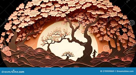 Japanese Sakura Blossom Cards Made In Paper Style Stock Illustration