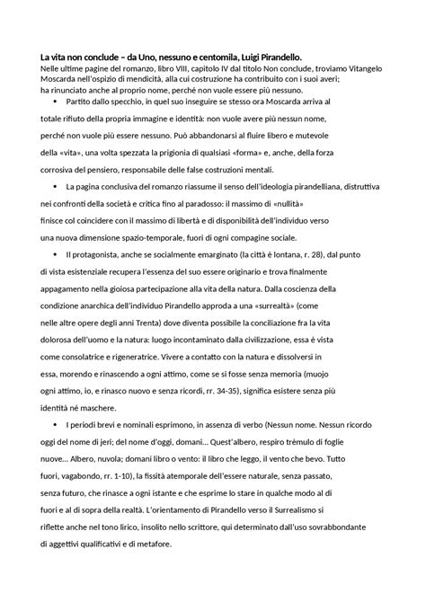 La Vita Non Conclude Luigi Pirandello Sintesi Del Corso Di Italiano