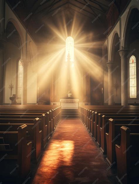 A Church With A Sun Shining Through The Windows Premium Ai Generated