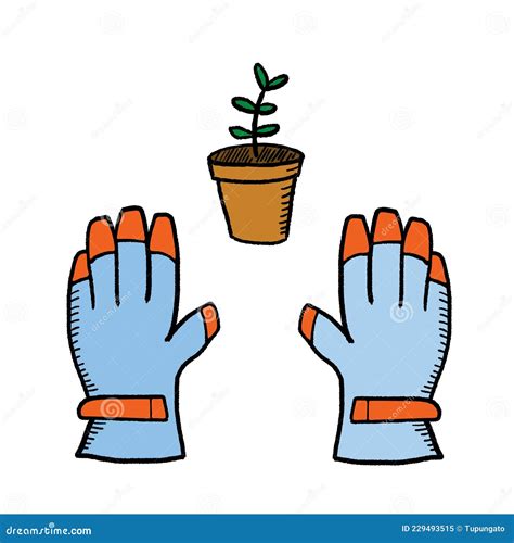 Gardening Gloves And Flower Pot Stock Vector Illustration Of