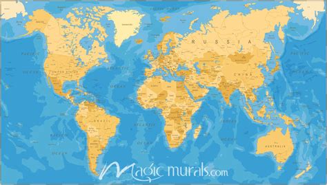 Ocean Depths Africa Centered World Map Mural By Magic Murals