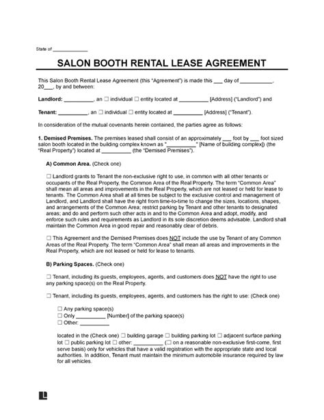 Free Booth Salon Rental Agreement Template Pdf Word