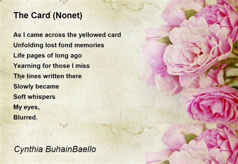 The Card Nonet Poem By Cynthia Buhainbaello Poem Hunter