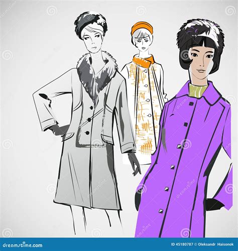 Vector Sketch Girls in Fashion Clothes Eps Stock Vector - Illustration ...