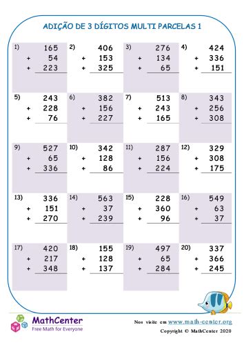 Terceiro Ano Planilhas Adição de Três Dígitos Reagrupamento Math