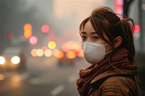 Asian Woman In Highly Polluted Air City Photography Adult Mask