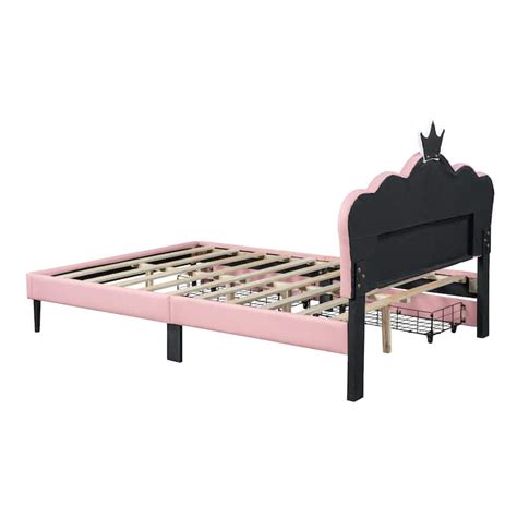 Full/Twin Size Princess Bed With Crown Headboard and 2 Drawers, Full ...