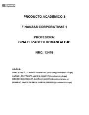 PRODUCTO ACADEMICO 3 pdf PRODUCTO ACADÉMICO 3 FINANZAS CORPORATIVAS 1