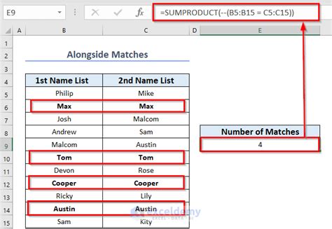 How To Count Matches In Two Columns In Excel 5 Easy Ways