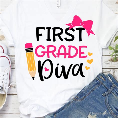 First Grade Diva Svg, Girl 1st Grade Svg, Back to School, First Day of ...