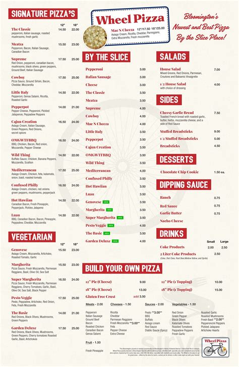 Wheel Pizza Menu In Bloomington Indiana Usa