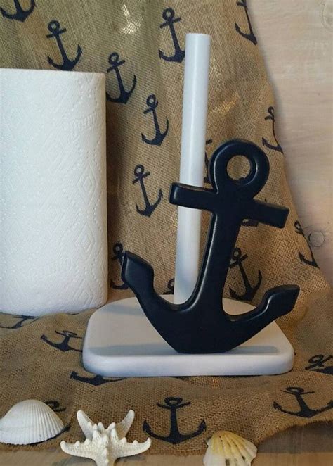 Anchor Paper Towel Holderwooden Paper Towel Holder Navy Blue Anchor Paper Shore House Decor