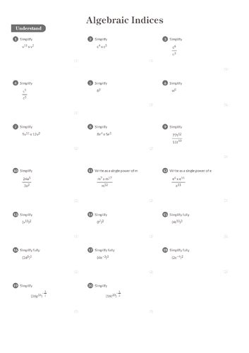 Algebraic Indices Worksheet Answers Higher Gcse Teaching Resources