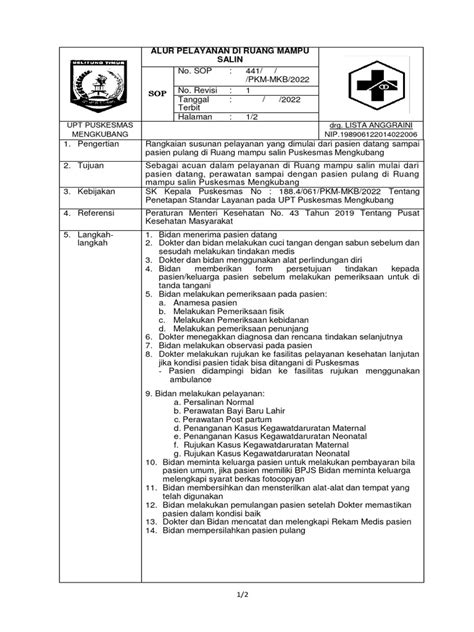 Sop Alur Pelayanan Mampu Salin Pkm Pdf