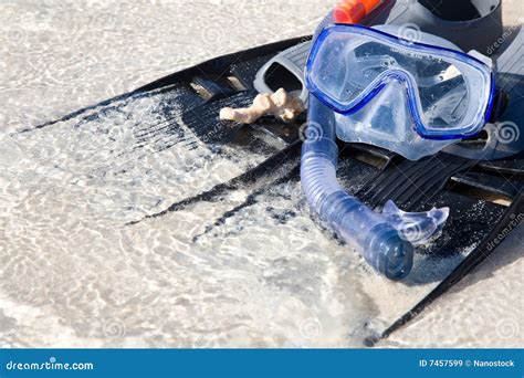 Snorkeling Equipment On Sand Stock Image Image Of Snorkel Face 7457599