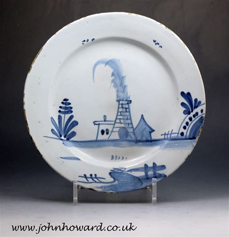 English delftware pottery blue and white plate with image of a kiln mid 18th century. - John Howard