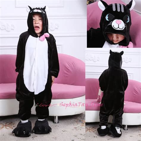 Anime Black Cat Baby Children Romper Animal Onesie For Kid Pajamas Girl