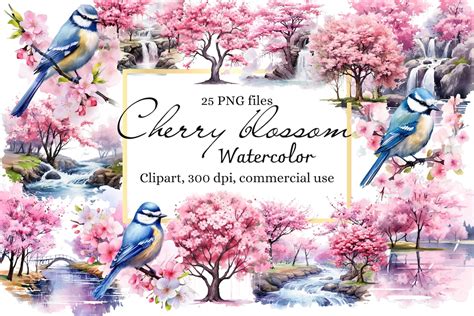 Watercolor Cherry Blossom Clip Art Japanese Pink Tree Clipart Amazing