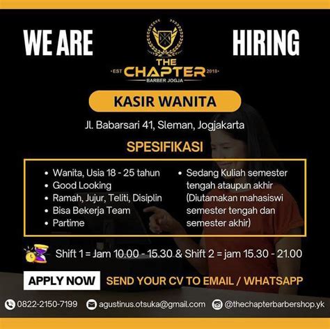 Lowongan Kerja Kasir Wanita Di The Chapter Barbershop Jogja Lokerjogja Id