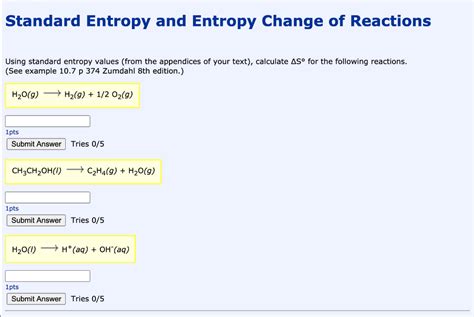 Solved Standard Entropy And Entropy Change Of Reactions