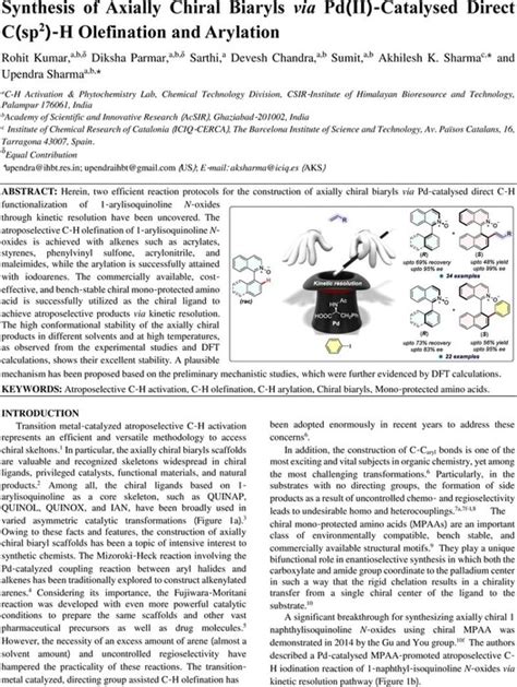 Synthesis Of Axially Chiral Biaryls Via Pd II Catalysed Direct C Sp2