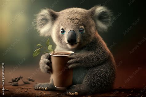 Koala Drinking A Cup Of Coffee In The Morning AI Generated Content