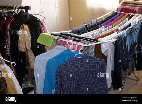 Laundry rack with washed laundry Stock Photo - Alamy