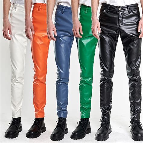 Men's Trousers Faux Leather Pants Casual Pants Pocket Plain Comfort ...