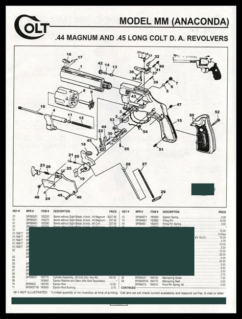 1999 COLT Anaconda MM .44 Magnum .45 DA Revolver Schematic Parts List ...