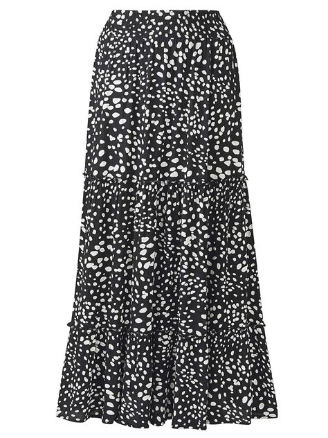 Capsule BLACK Spotted Crinkle Shirred Waist Maxi Skirt Plus Size