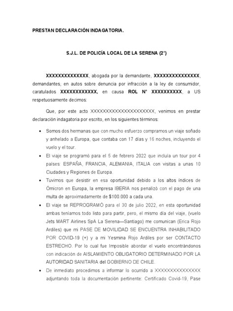 Declaracion Indagatoria Ley Del Consumidor Policía Local Pdf