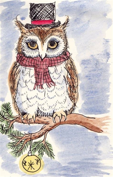 Christmas Owl Greeting Card Etsy Owl Christmas Card Christmas Owls