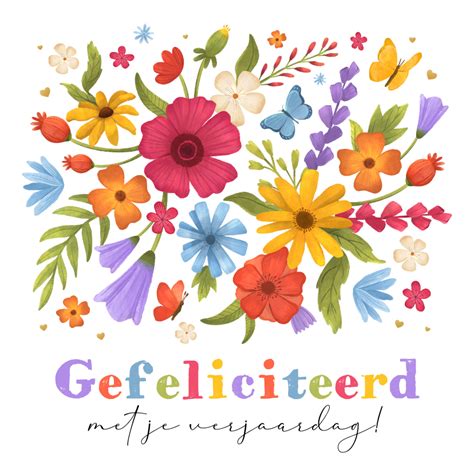 Verjaardagskaart Bloemen Kleurrijk Hartjes Kaartje Go