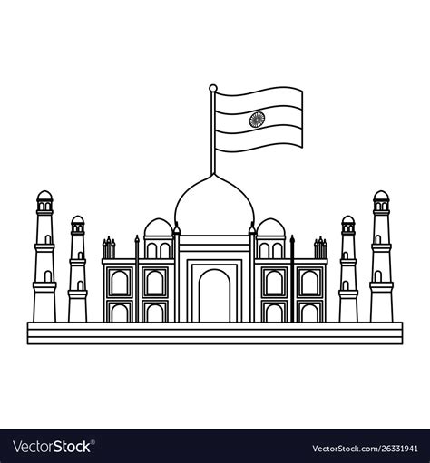 Taj Mahal Indian Mosque With Flag Royalty Free Vector Image