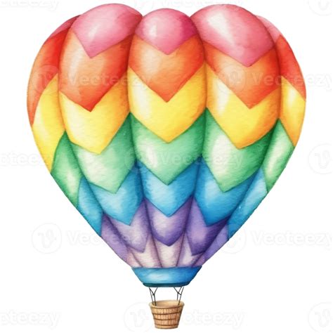 A Colorful Hot Air Balloon Is Flying In The Sky Watercolor